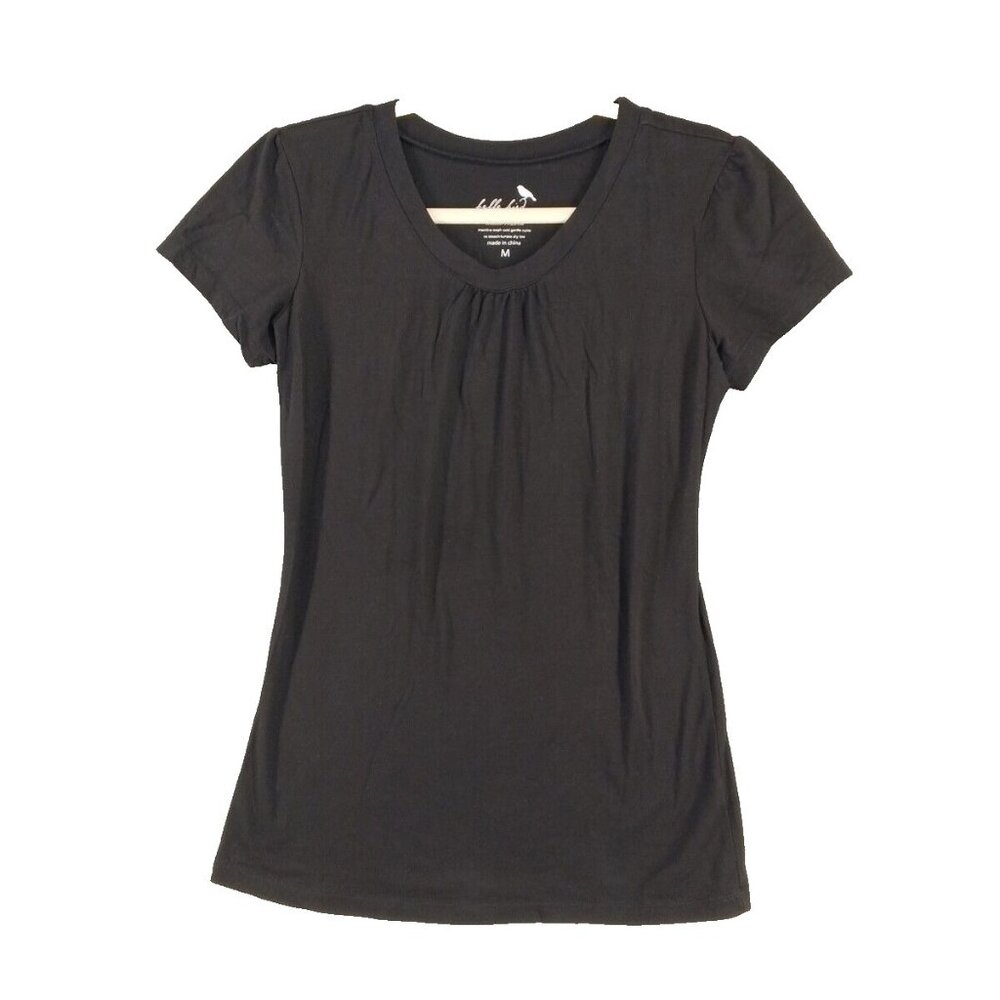 BELLE BIRD Women Scoop T-shirt Size M(8-10) Black Cotton Knit Casual